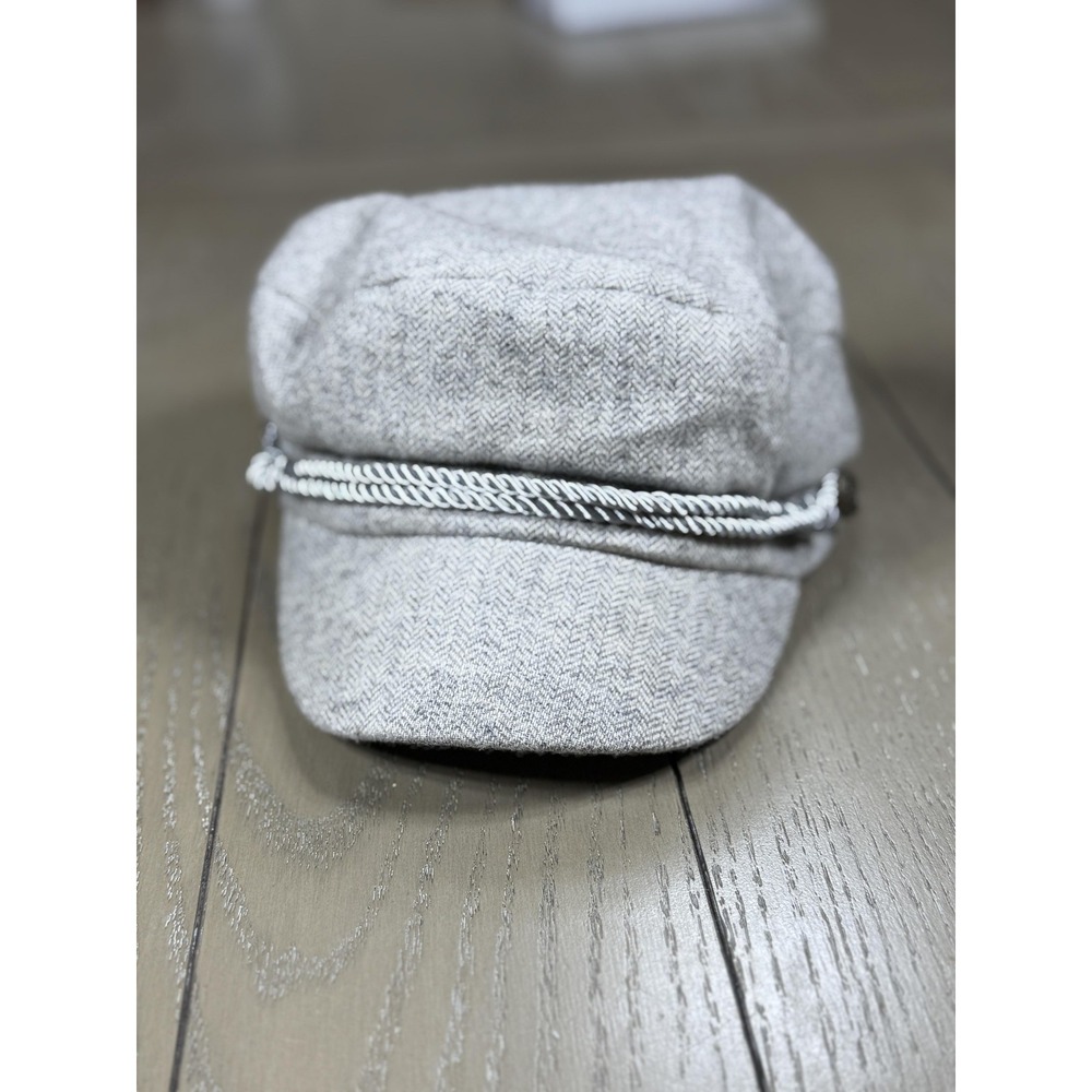 Wyeth Peaked Cap Womens Gray Herringbone‎ Fisherman Nautical Coastal Chic